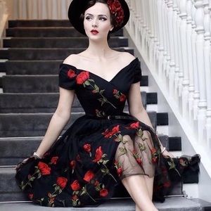 Vintage Style Off Shoulder Fit & Flare Party Dress